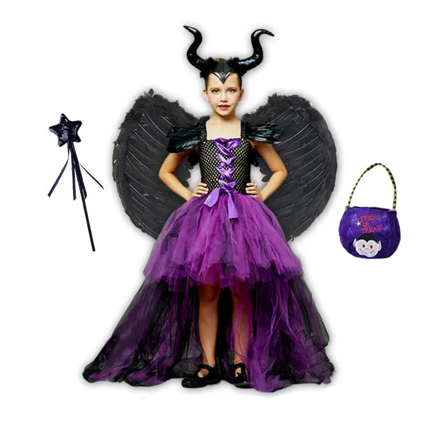 Fantasia Infantil Bruxa Malvada Roxa – (Vestido Deluxe + Acessórios)